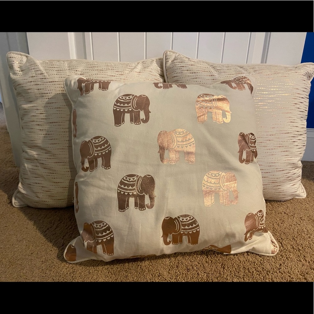 Set of 3 Rose Gold and White Throw Pillows